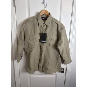NWT!!! BLAUER 8670 MENS LONG SLEEVE POLYESTER SUPERSHIRT ZIP SHIRT TAN 17.5 x 31